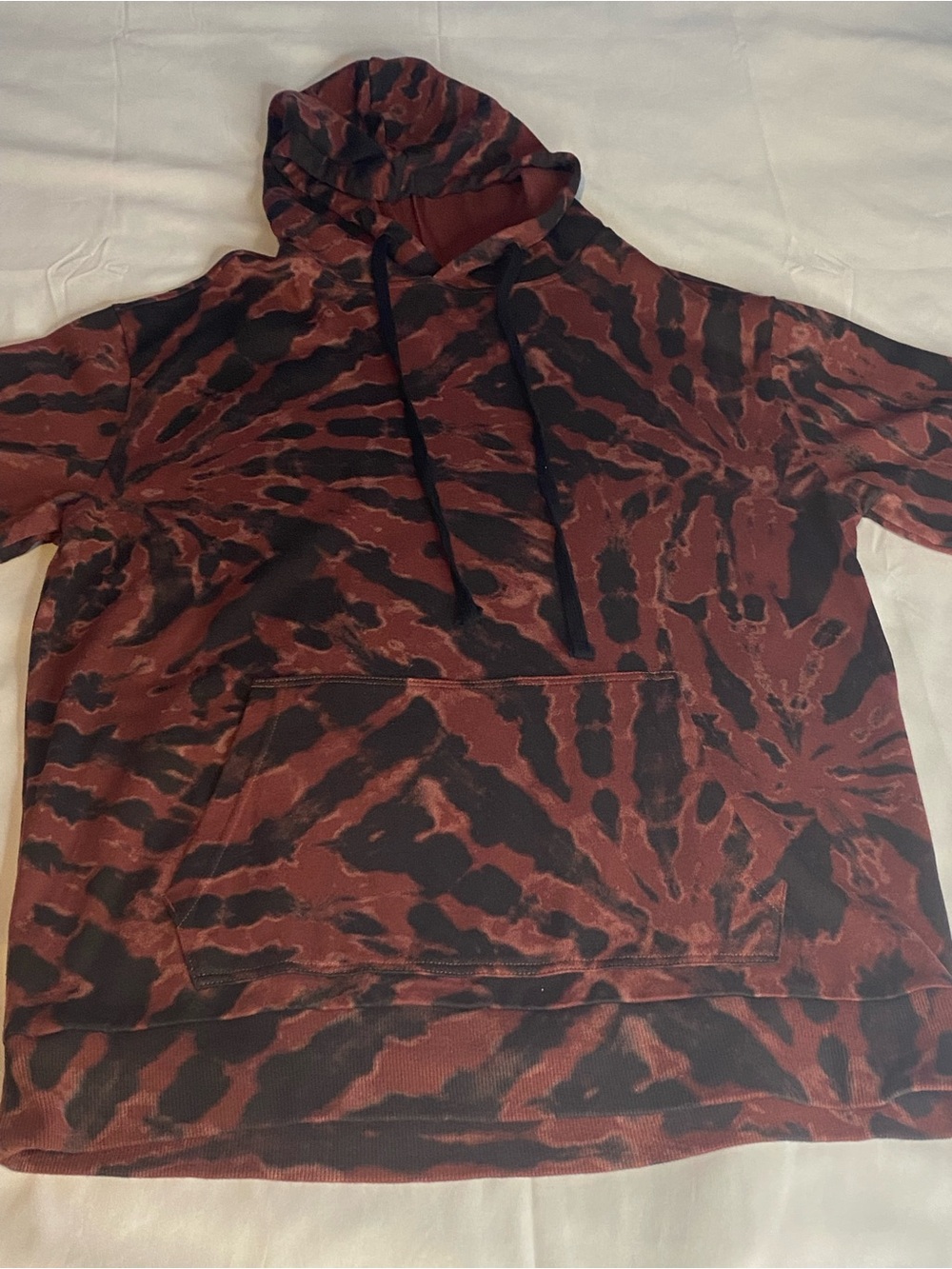 No Boundaries Tie-Dye Pullover Hoodie Brown/Black Short Sleeve Size L